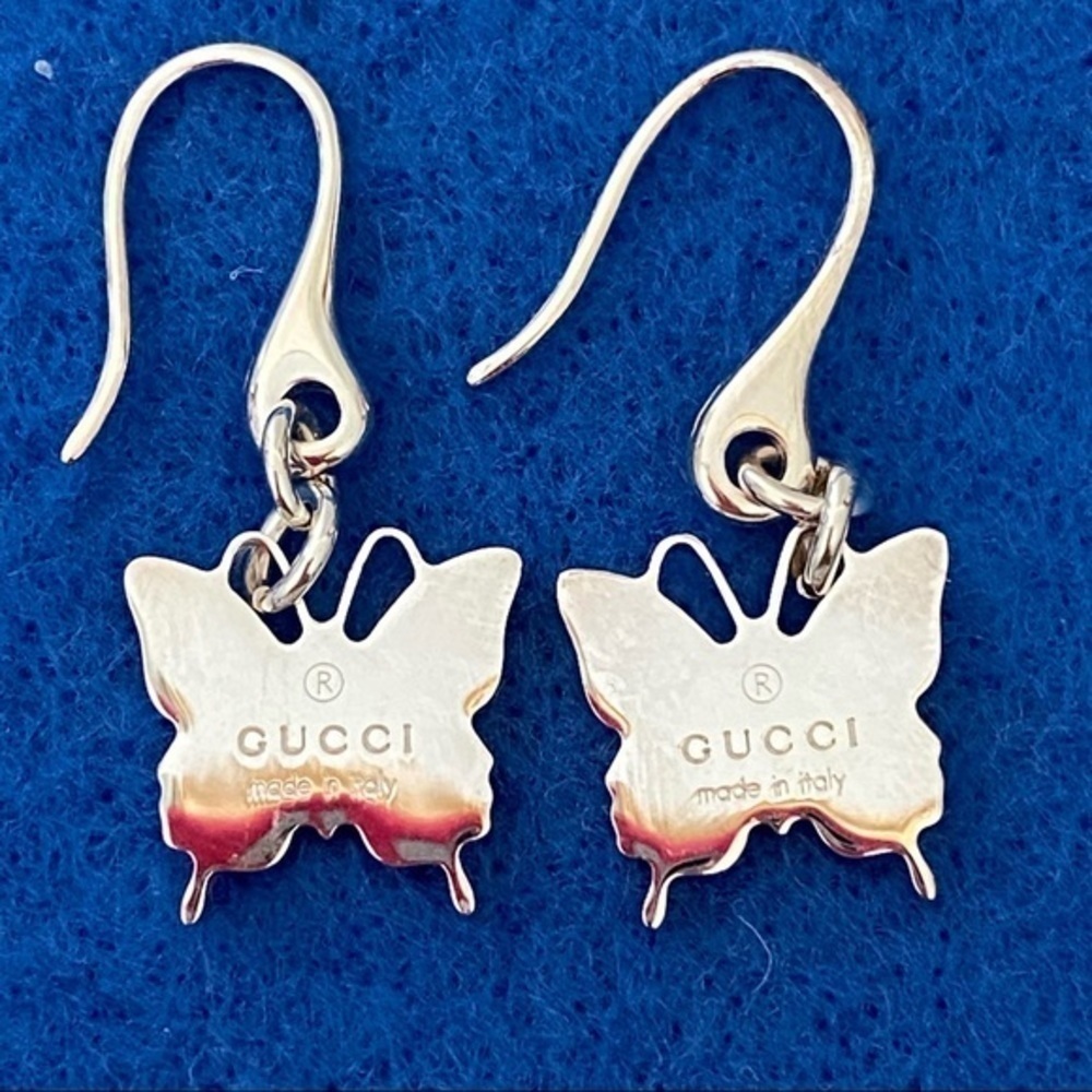 Gucci Luxury Designer Earrings 925 Sterling Silver Butterfly Drop NEW - Picture 4 of 10